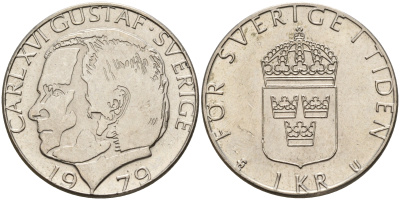 Швеция 1 крона 1979 U Карл XVI Густав (1973- ) KM 852 медь плакированная медно-никелем 4161-644