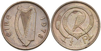 Ирландия 1/2 пенни 1978 птичка KM 19 бронза 192-1025