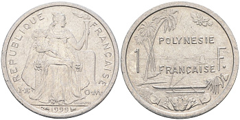 Французская Полинезия 1 франк 1999 KM 11 алюминий 4126-1116
