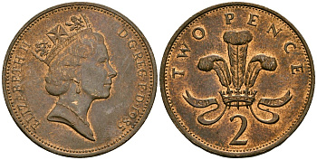 Великобритания 2 пенса 1985 Елизавета II (1952-2022) KM 936, Spink 4376 (C3) бронза 4167-531