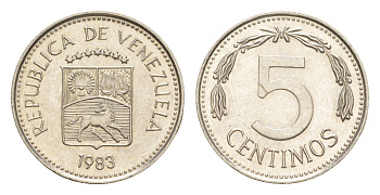 Венесуэла 5 сентимо 1983 Y 49a сталь плакированная никелем aUNC 4613-264