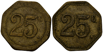 Франция 25 сантимов XIX-XX век ресторанный жетон латунь 4166-554