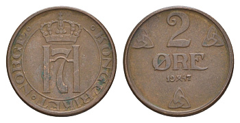 Норвегия 2 эре 1947 Хокон VII (1905-1957) KM 371 бронза 4635-317