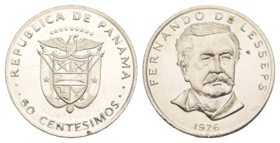 Панама 1/2 бальбоа (50 сентесимо) 1976 тираж 12.000 экземпляров KM 38 медь плакированная медно-никелем BU 4634-1132