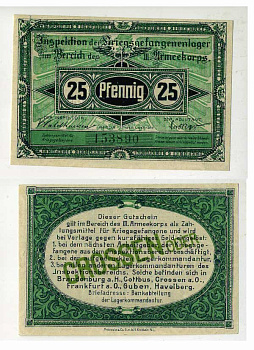 Германия 25 пфеннигов 1917 инспекция лагерей военнопленных в Кроссене, III-ий Армейский корпус C-2848 бумага UNC (пресс) 504-90-1-1