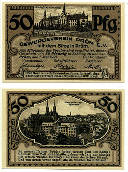 Прюм 50 пфеннигов 1921 1 мая 1921, нотгельд, земля Рейнланд-Пфальц Grabowski 1079.1 бумага 2195-20-3-1