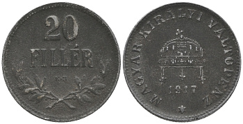 Венгрия 20 филлеров 1917 КВ, Карл I (1916-1918) KM 498 железо 100-841