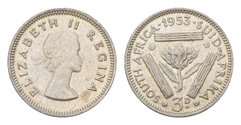 ЮАР 3 пенса 1953 KM 47 серебро 4623-466