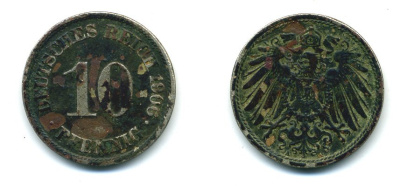 ГЕРМАНИЯ 10 ПФЕННИГОВ 1906 A KM 12, J. 13 медно-никель 54-457