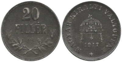 Венгрия 20 филлеров 1917 КВ, Карл I (1916-1918) KM 498 железо 100-841