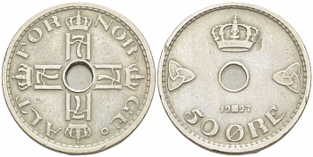 Норвегия 50 эре 1927 Хокон VII (1905-1957) KM 386 медно-никель 3457-954
