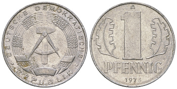 ГДР 1 пфенниг 1975 А KM 8.1 алюминий 4615-1256