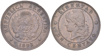Аргентина 1 сентаво 1893 редкий год KM 32 бронза 4622-122