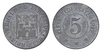Пирмазенс 5 пфеннигов 1917 Funck 426.1, Men18 25724.1 цинк 4516-719