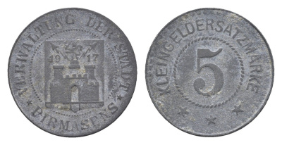 Пирмазенс 5 пфеннигов 1917 Funck 426.1, Men18 25724.1 цинк 4516-719