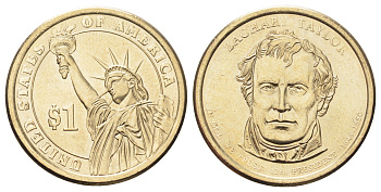 США 1 доллар 2009 серия президенты США, Закари Тейлор (1849-1850) KM 453 медь с марганцево-латунным покрытием UNC 4699-915
