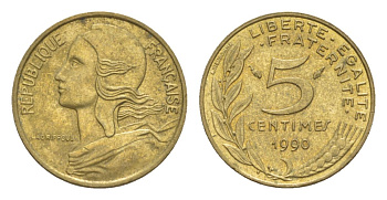 Франция 5 сантимов 1990 тип Morlon KM 933, Le Franc 125.26 алюминиевая бронза 4630-345