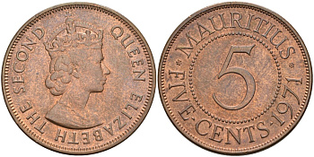 Маврикий 5 центов 1971 Елизавета II (1952-) KM 34 бронза aUNC 4587-723