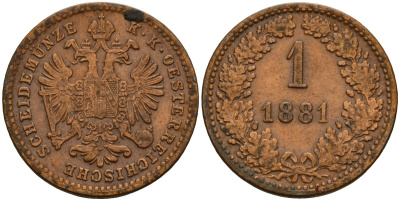 Венгрия 1 крейцер 1881 Франц Иосиф I (1848-1916) KM 2186 медь 4154-837