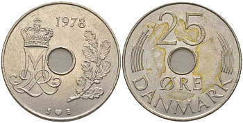 ДАНИЯ 25 ЭРЕ 1978 S;B, МАРГРЕТЕ II (1972-) KM 861.1 медно-никель 202-746