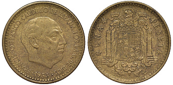 Испания 1 песета 1953 (56) Франциско Франко (1939-1975) KM 775 алюминиевая бронза 4163-127