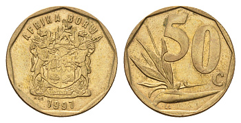 ЮАР 50 центов 1997 Зантедеския Эллиота (калла), герб KM 163 сталь плакированная бронзой aUNC 4687-727