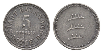 Бакнанг 5 пфеннигов ND Funck 25.1, Men05 1171.1, Men18 1511.1 железо 4639-119