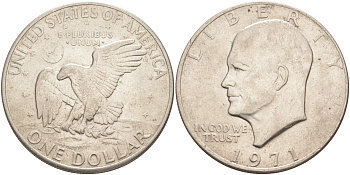 США 1 доллар 1971 Президент Эйзенхауэр, лунный орел KM 203 медь плакированная медно-никелем 4552-112