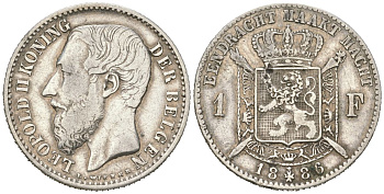 Бельгия 1 франк 1886 Альберт I (1909-1934), DES BELGEN KM 29 серебро 63-816