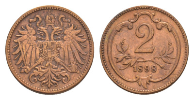 Австрия 2 геллера 1898 Франц Иосиф I (1848-1916) KM 2801 бронза 4639-1013