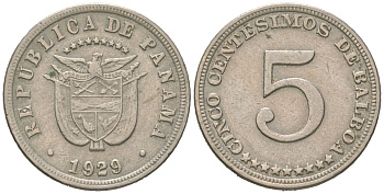 Панама 5 сентесимо 1929 KM 9 медно-никель 4615-859