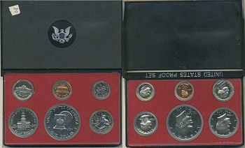 США набор из 6 монет (1, 5, 10 (дайм), 25 (квотер, 1/4 доллара) и 50 (1/2 доллара) центов; 1 доллар) 1976 в оригинальной упаковке, 200 лет независимости (1776-1976) KM PS140 (A192, 195a, 201, 204, 205 и 206) PROOF 8-2-06-82