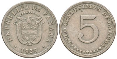 Панама 5 сентесимо 1929 KM 9 медно-никель 4615-859
