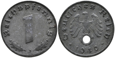 ГЕРМАНИЯ 1 РЕЙХСПФЕННИГ 1940 J KM 97, J. 369 цинк 96-657