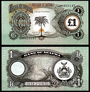 Биафра 1 фунт 1969 с серией Pick 5а бумага aUNC 6281-27-3-1