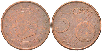 Бельгия 5 евроцентов 1999 KM 226 сталь плакированная медью 4614-727