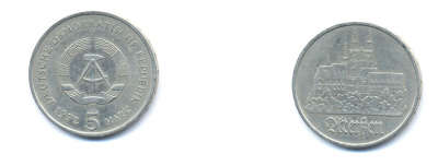 ГДР 5 марок 1972 А, Мейсенский собор KM 37, J. 1543 медно-никель 08-715