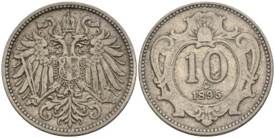 Австрия 10 геллеров 1895 Франц Иосиф (1848-1916) KM 2802 никель 4152-123