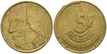 Бельгия 5 франков 1986 Belgique, Бодуэн I (1951-1993) KM 163 алюминиевая бронза 4601-152