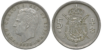 ИСПАНИЯ 5 ПЕСЕТ 1975 (76) ХУАН КАРЛОС I KM 807 медно-никель 72-1442