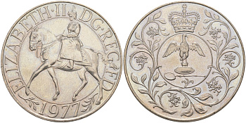 Великобритания 25 пенсов 1977 25 лет со дня коронации Елизаветы, Елизавета II (1952-2022) KM 894, Spink 4136 медно-никель 4552-335