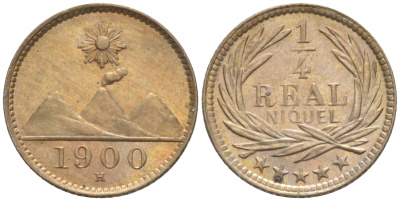 Гватемала 1/4 реала 1900 H KM 175 медно-никель UNC 73-224