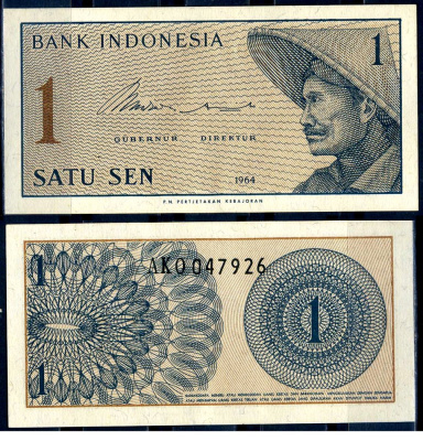Индонезия 1 сен 1964 крестьянин Pick 90 a  бумага  UNC (пресс) 6266-1-2-1