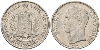 Венесуэла 2 боливара 1967 Симон Боливар KM 43 никель 4398-137