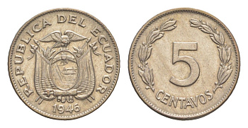 Эквадор 5 сентаво 1946 KM 75b медно-никель aUNC 4640-1125