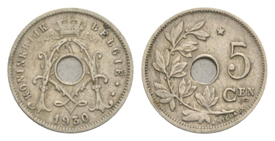 Бельгия 5 сантимов 1930 Belgie, Альберт I (1909-1934) KM 67 медно-никель 4640-1045