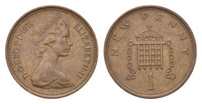 Великобритания 1 пенни 1971 Елизавета II (1952-2022) KM 915, Spink 4237 (B1) бронза 4697-937