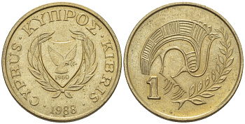 КИПР 1 ЦЕНТ 1988 KM 53.2 никель латунь 66-457