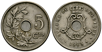 Бельгия 5 сантимов 1905 Belgique KM 54 медно-никель 4173-365