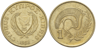 КИПР 1 ЦЕНТ 1988 KM 53.2 никель латунь 66-457